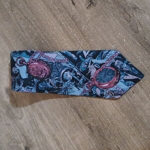 Vintage Moores 100% Silk Tie Pocketwatch And Figures Print